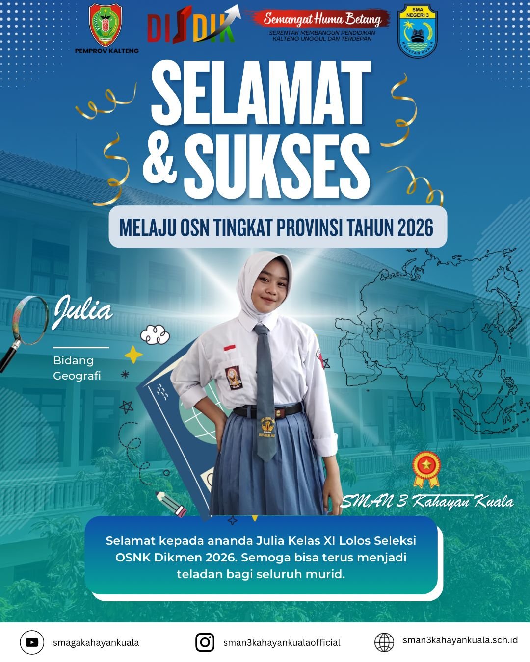 Julia, Siswi SMAN 3 Kahayan Kuala Lolos Seleksi OSNK Dikmen 2026 Bidang Geografi Melaju ke Tingkat Provinsi! 