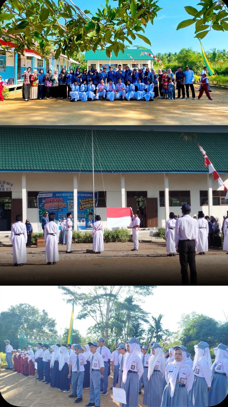 MURID DAN GURU LINTAS JENJANG IKUTI APEL GABUNGAN HUT KE-81 RI DI SMAN 3 KAHAYAN KUALA